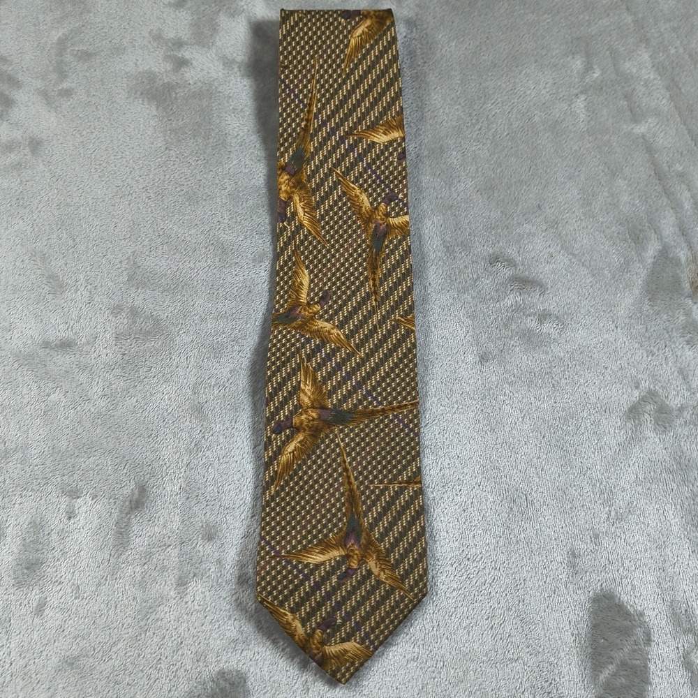 Vintage Eddie‎ Bauer Tie Mens 57x 3.75 Pheasant Tweed Silk USA Hunting Outdoors